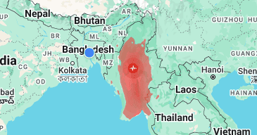 A powerful earthquake devasted Myanmar and Thiland on Friday. The effect of the quake was felt in Bangladesh, India, China and Bhutan -- Photo from google map