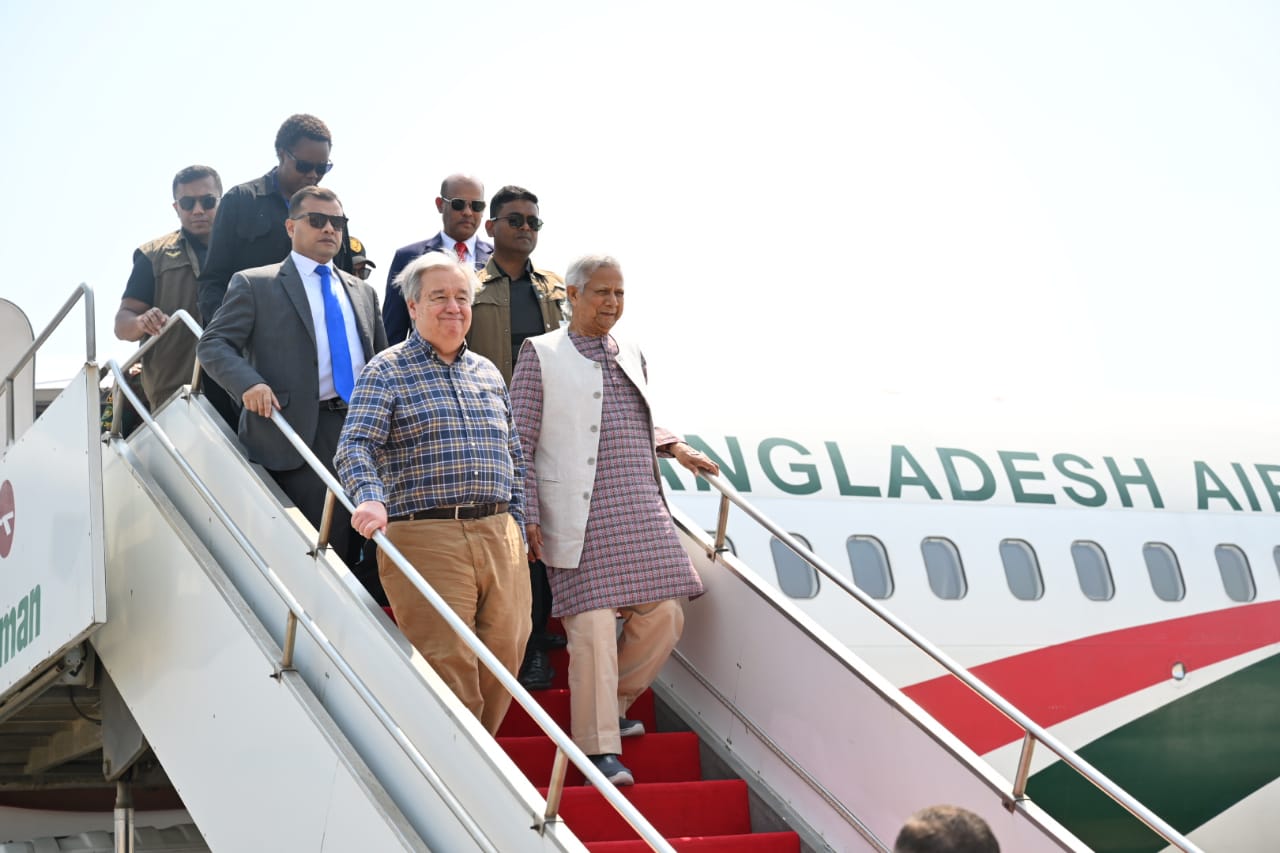United Nations General Secretary Antinio Guterres and Bangladesh's Chief Adviser to the interim administration Muhammad Yunus set to visit Rohingya camps in Cox;s Bazar. They travel to the south-eastern district by a Biman Bangladesh Airlines - PID photo