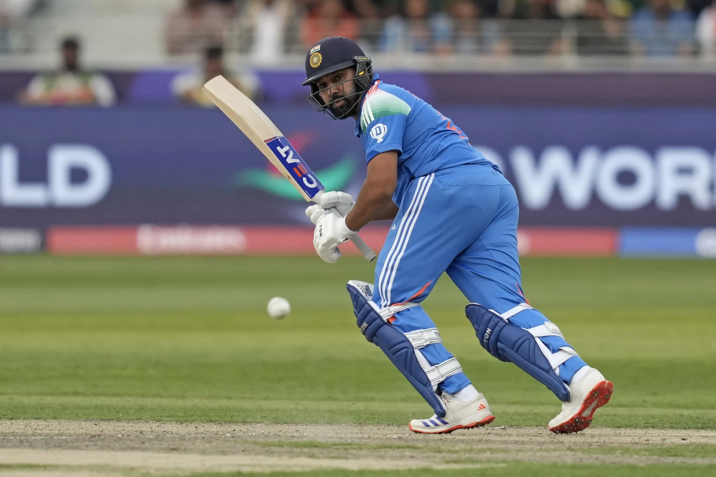 India's captain Rohit Sharma plays a shot during the ICC Champions Trophy cricket match between India and Bangladesh at Dubai International Cricket Stadium in Dubai, United Arab Emirates, Thursday, Feb. 20, 2025. - AP Photo