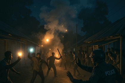 This image was created by the AI help on a rural scene of clash in the night -