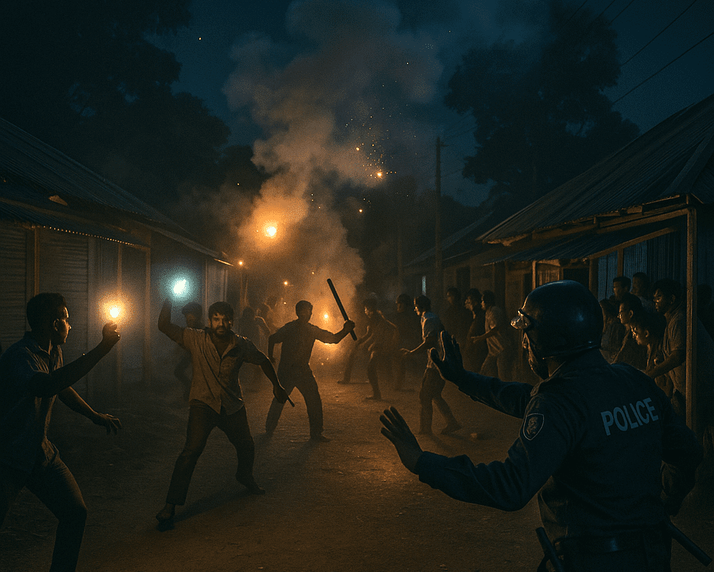 This image was created by the AI help on a rural scene of clash in the night -