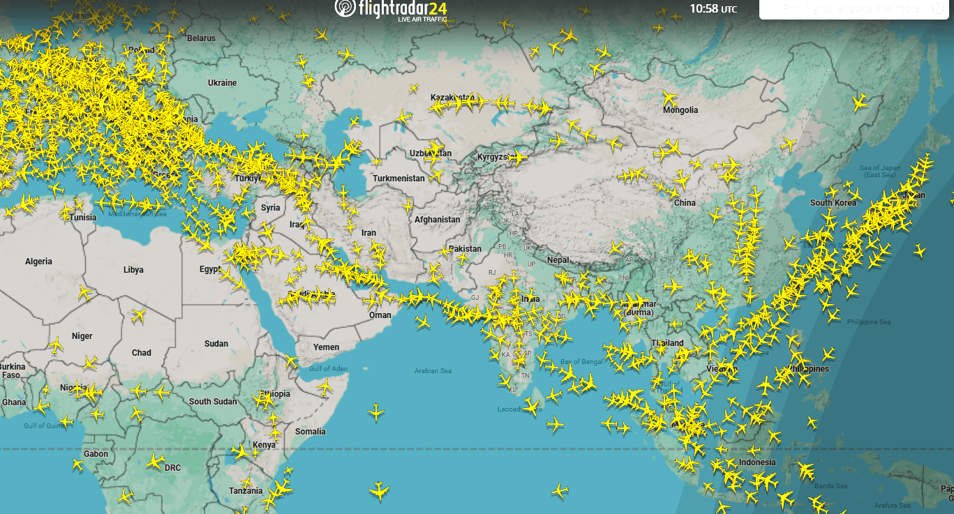 A shot from the FlightRadar24 on air traffic flow on Wednesday afternoon -- Flight Radar shot