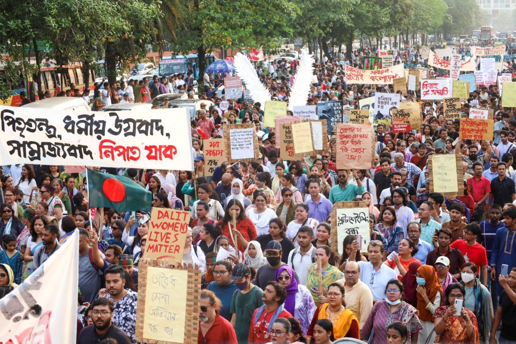 Thousands of people gathered in Dhaka to demand safety and equity for women. Times Photo