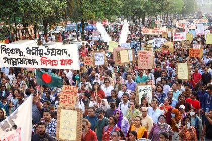 Thousands of people gathered in Dhaka to demand safety and equity for women. Times Photo