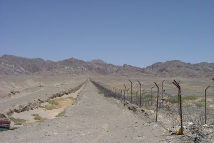 Iran Pakistan border divided with barbed wires.