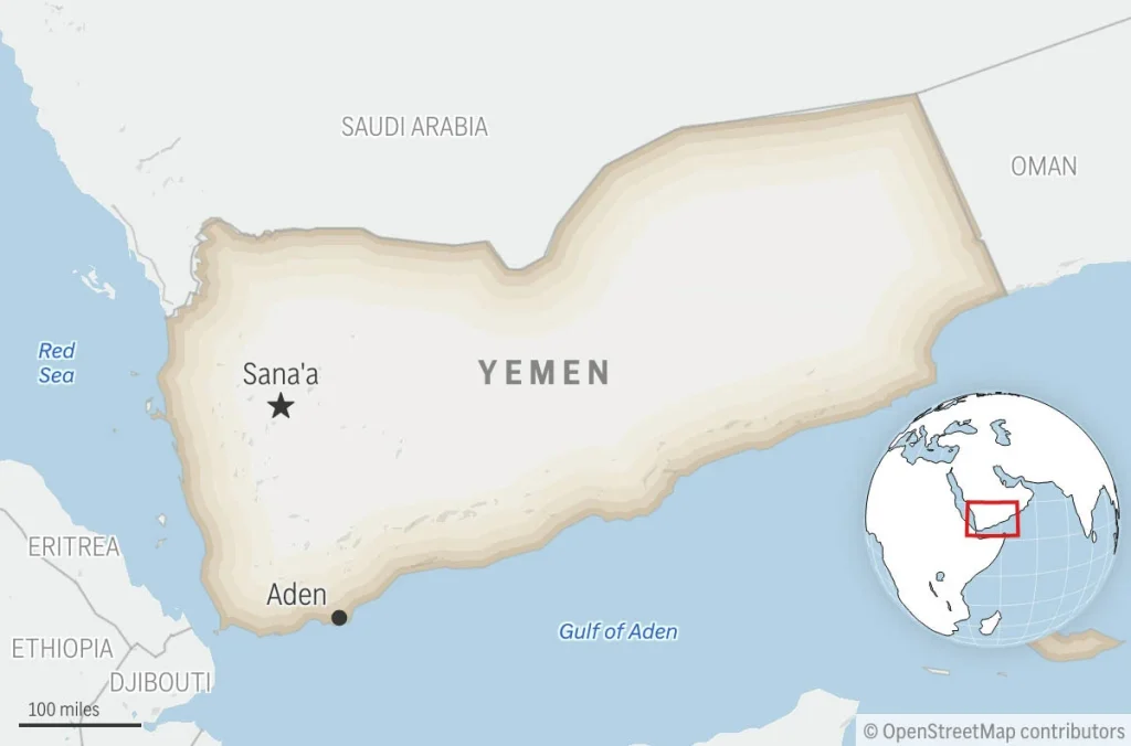 Friction escalates between Israel and Houthi rebels after missile strikes yemen map