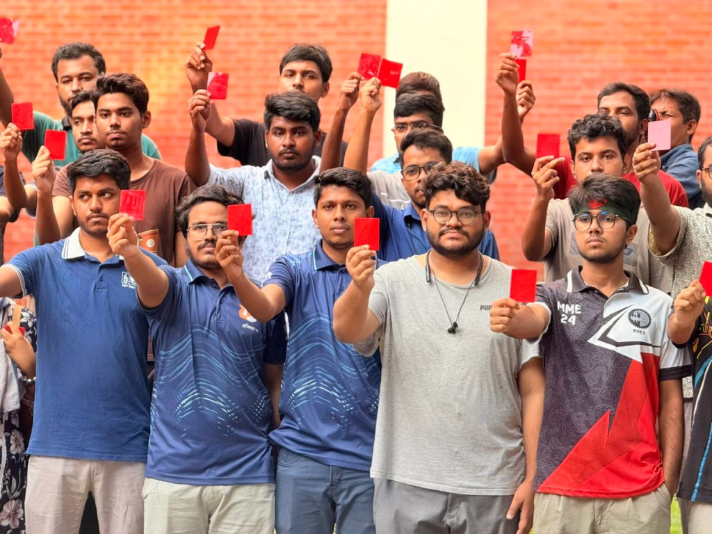 BUET students stage ‘Red Card Against Diploma Quota’ protest