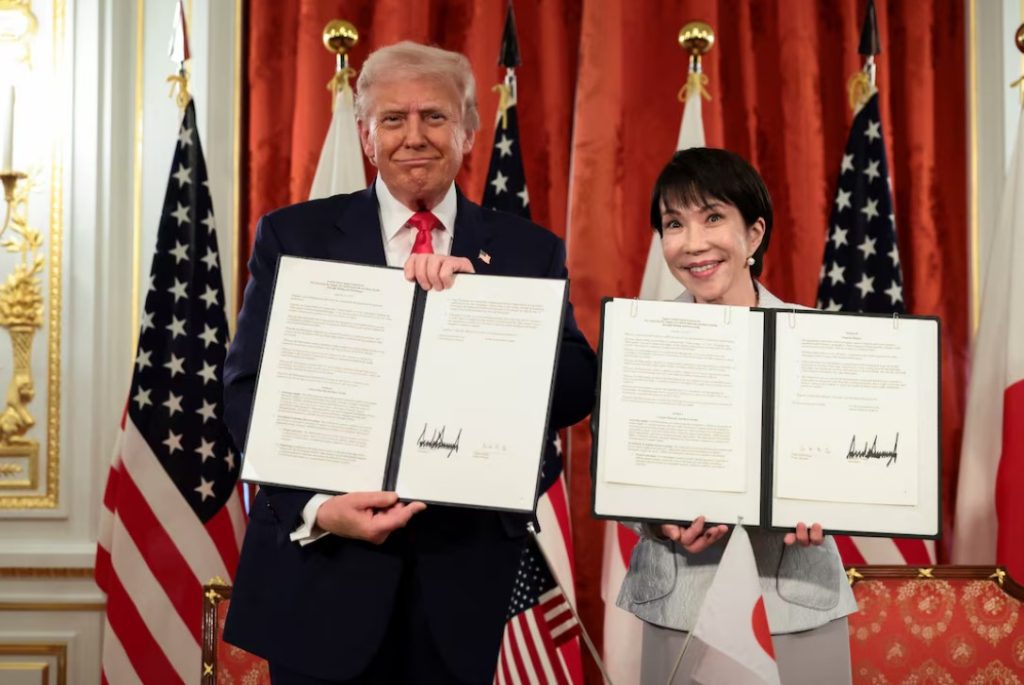 Trump praises Japan’s ‘great’ female leader in talks on trade Donald Trump