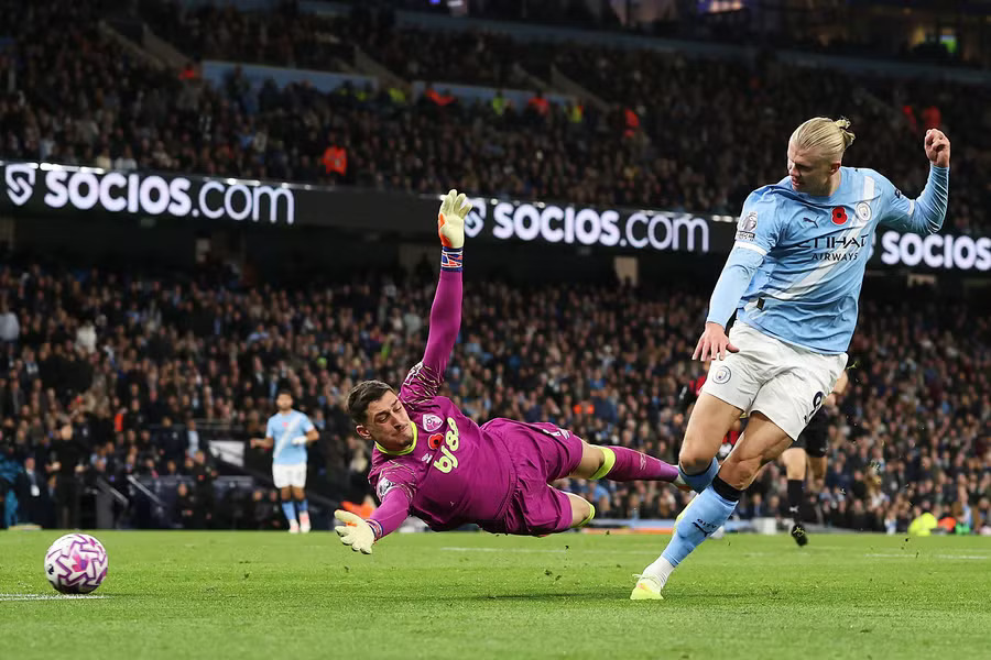 Haaland brace fires City to second as striker nears Premier League century
