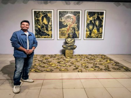‘Reflection of Brutal Celebration’/Bachchu’s art confronts environmental damage of celebrations Bachchu’s art