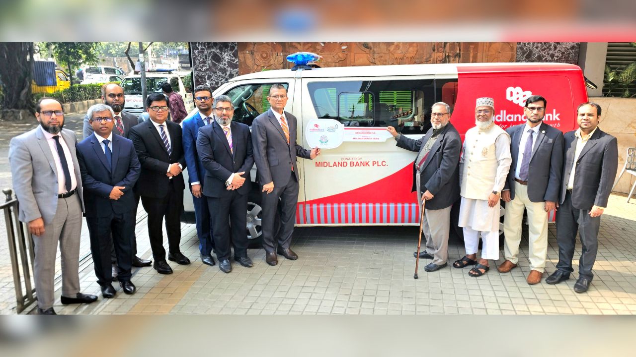 Midland bank donates ambulance to Anjuman Mofidul Islam