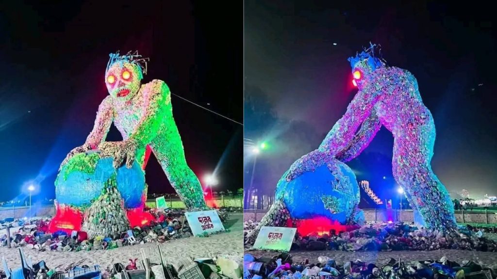 ‘Plastic monster’ made of waste rises from Cox’s Bazar beach