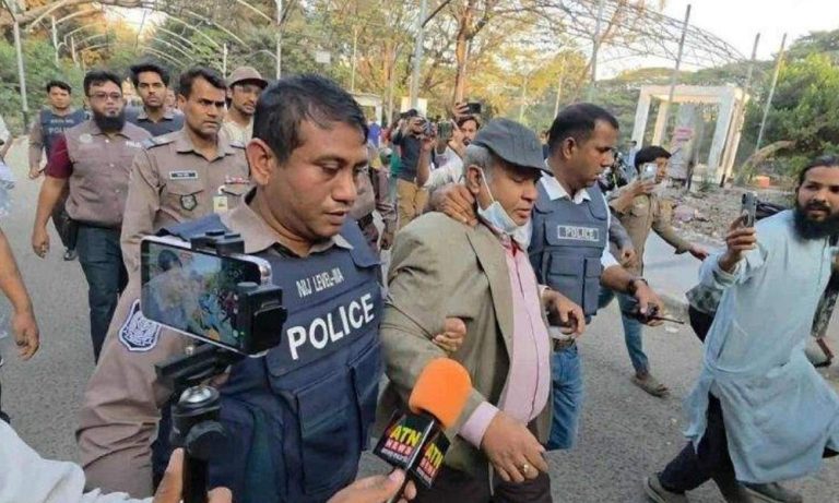 Five held for placing flowers at Mujib residence ruins