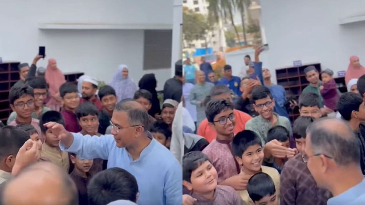 PM exchanges greetings with children at Banani mosque