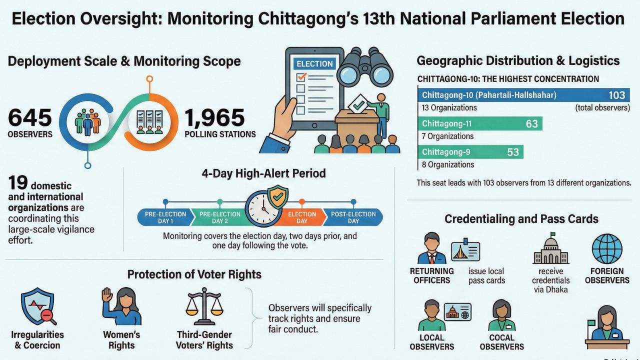 645 observers from 19 organisations to monitor Ctg polls