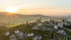 The hilltop village of Solomeo in Umbria, Italy