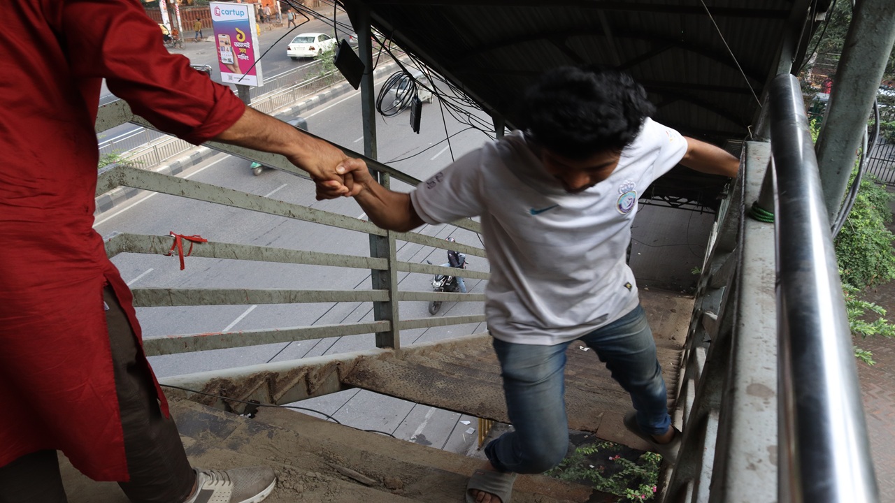 broken foot over bridge