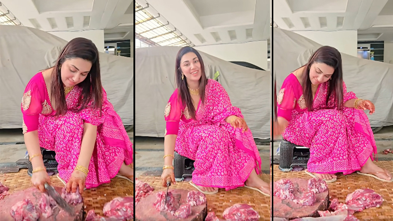 Apu Biswas seen cutting Qurbani meat