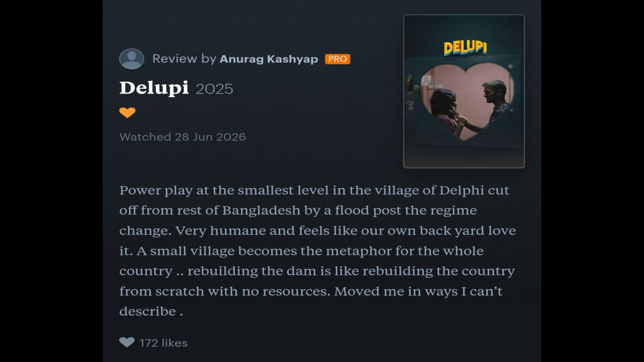 Anurag Kashyap's Letterboxd review on 'Delupi'