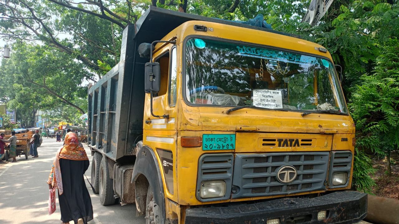 Overloaded dump trucks