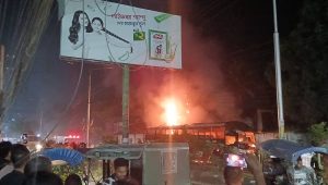 Bus set on fire in Mymensingh