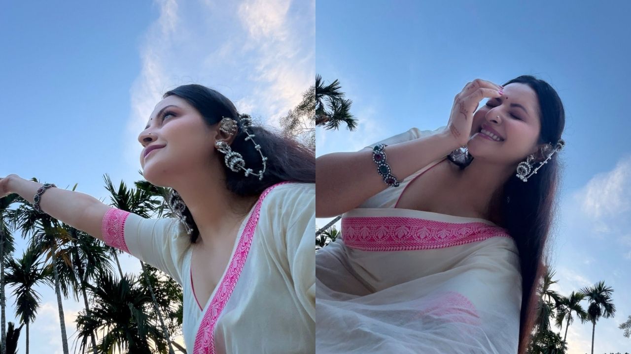 Pori Moni charms fans with simple look in white saree