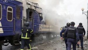 Russian drone hits Ukrainian train after Boris Johnson departs
