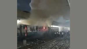 Fire breaks out on stationary Haor Express at Kamalapur