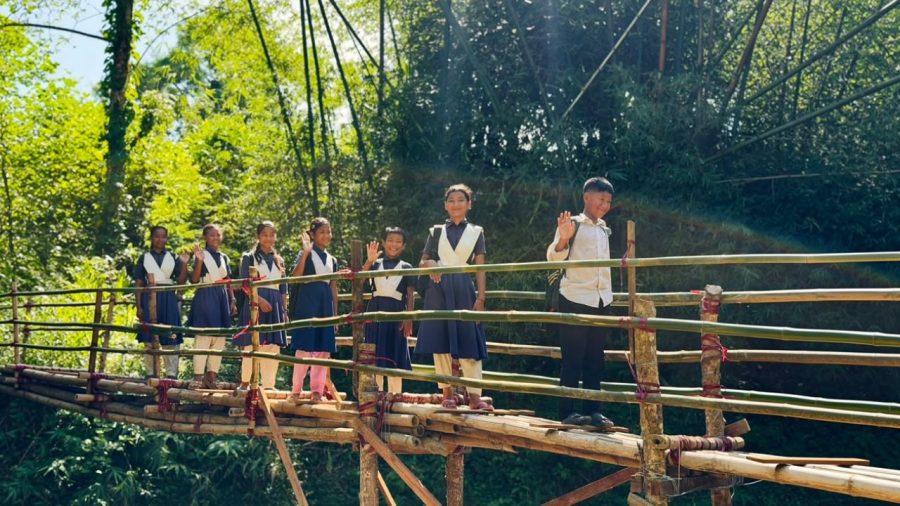 Army constructs bamboo bridge, eases travel for 300 hill residents