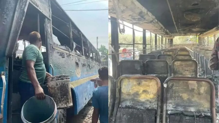JnU bus catches fire at Demra garage