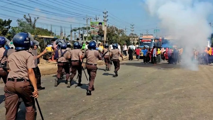 Police use sound grenades to disperse garment workers