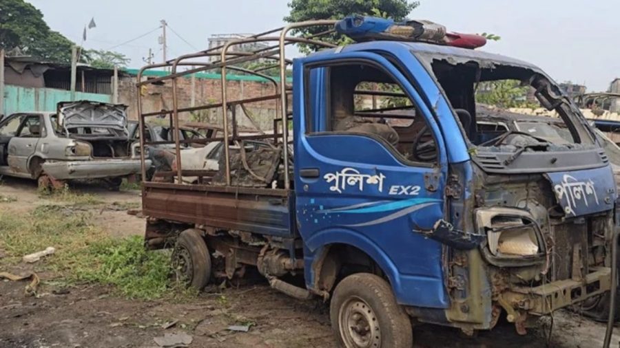 July uprising: Police van allegedly used to burn six people recovered in Ashulia