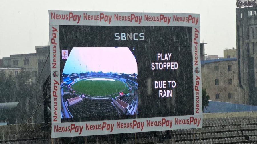 Rain halts play as Windies cruise towards victory