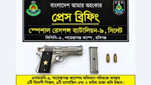 SRB-9 recovers foreign pistol, ammo in Habiganj raid
